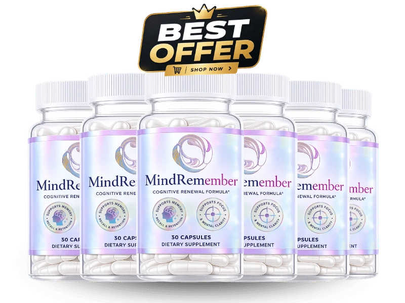 MindRemember 6-bottle best value pack – 7 neuroactive ingredients targeting cerebral blood flow, neurotransmitter support, and oxidative brain protection
